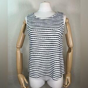 Green Envelope Sleeveless Navy & White Cotton Blend Striped Top Size Small
